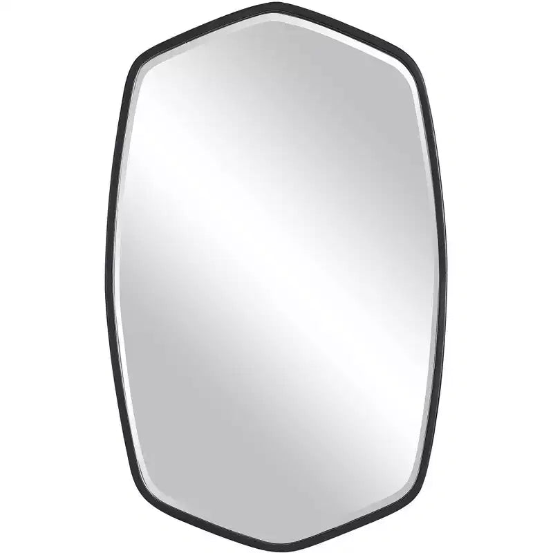 Vanity Accent Wall Mirror Modern Beveled Satin Black Iron Metal Frame 22 1/4 Wide for Bathroom Bedroom Living Room Home