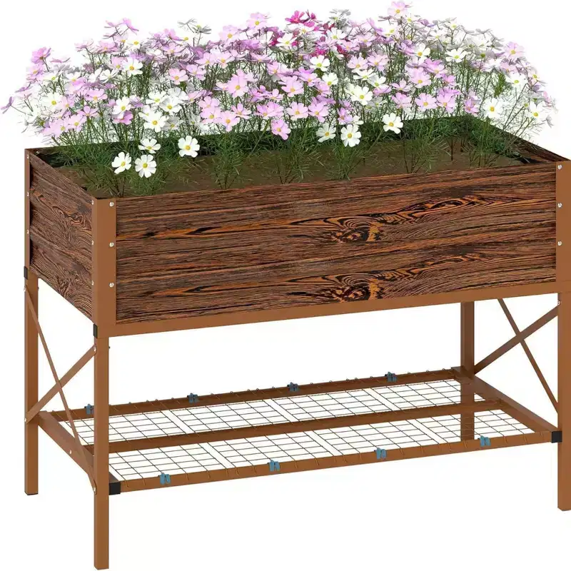 NAYSAYE Raised Garden Bed with Galvanized Steel Frame, Storage Shelf and Bed Liner, Elevated Planter Box with Legs for Vegetables, Flowers