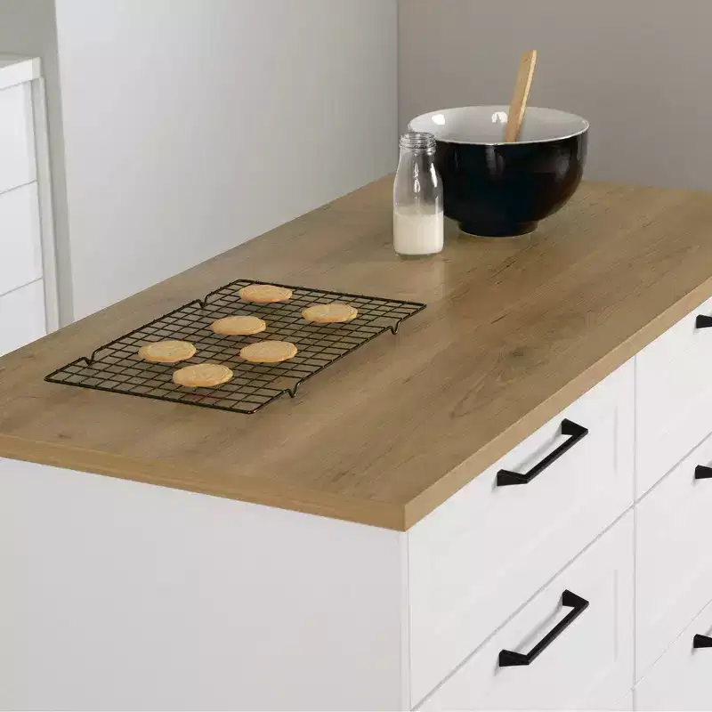 6-Drawer Kitchen Island &ndash; Farmhouse Style, White & Maple Nutmeg, 47.25"W