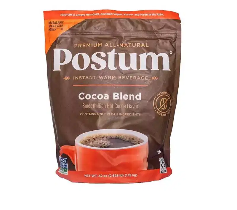 Postum Hot Cocoa Blend Coffee Substitute, Caffeine-Free, Made with Roasted Wheat Bran & Molasses, Kosher, Vegan, Non-GMO, Natural & Healthy - 42 oz