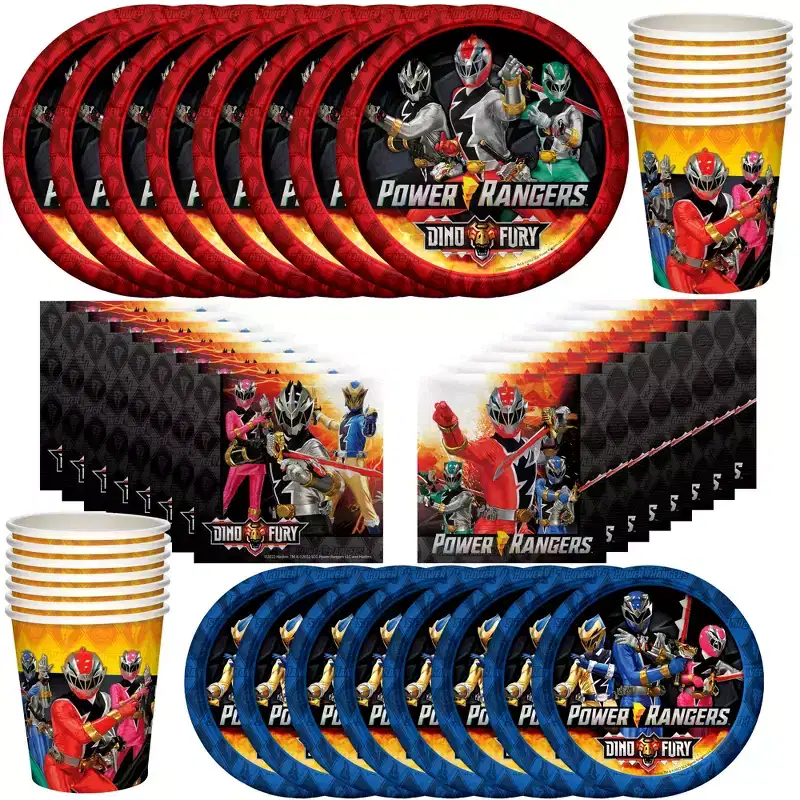 Treasures Gifted Power Rangers Birthday Supplies Tableware Classic Set for 16 Guests