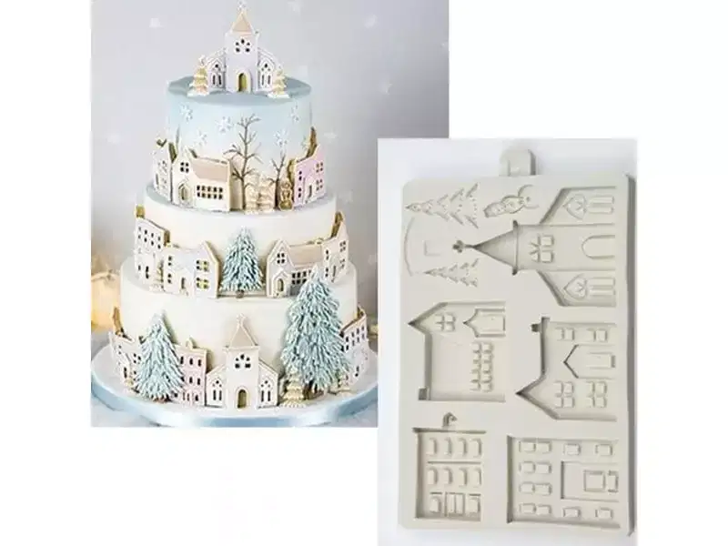 JDICTION 3D Christmas Tree House Silicone Mold - For Fondant, Cake Decor, Chocolate, Sugarcraft, Gingerbread Baking
