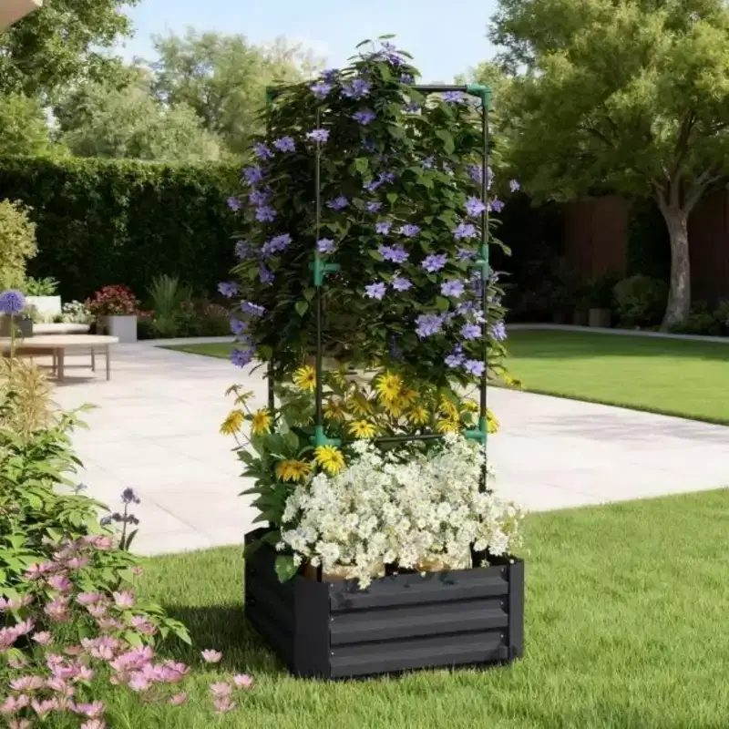 NAYSAYE Galvanized Raised Garden Bed, 55 Tall Outdoor Planter Box with Trellis Cage and Open Bottom for Climbing Vines, Vegetables, Flowers