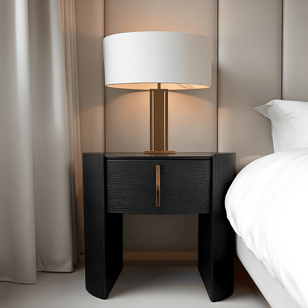 Black 1 Drawer Bedside Table with Gold Handle Detail
