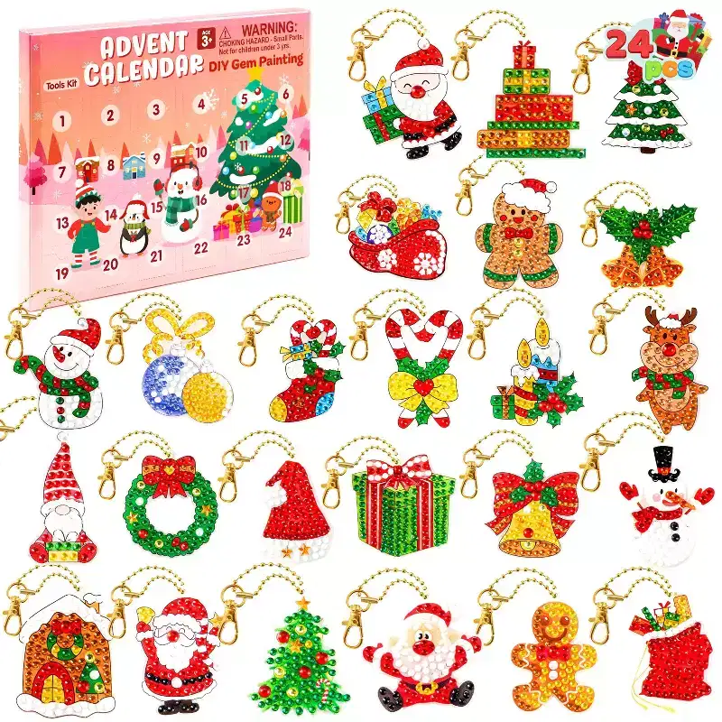 Joyfy 2025 Countdown to Christmas Gem Painting Advent Calendar  24 Days DIY Rhinestone Art Kits for Kids (Ages 6+)