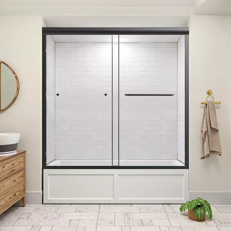 MAYEERTY 60x58in Sliding Bathtub Shower Door, Aluminum Tempered Glass Shower Door for Bathroom, Matte Black
