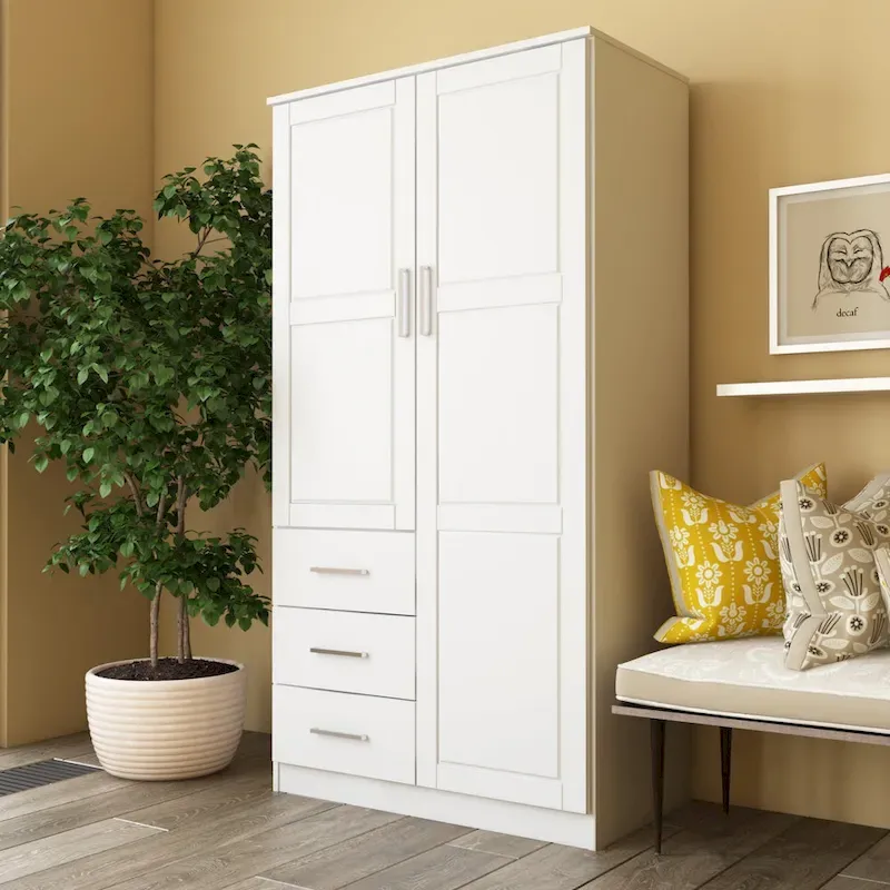 100% Solid Wood Metro Wardrobe Armoire &ndash; Solid Wood or Mirrored Doors, Multiple Finishes