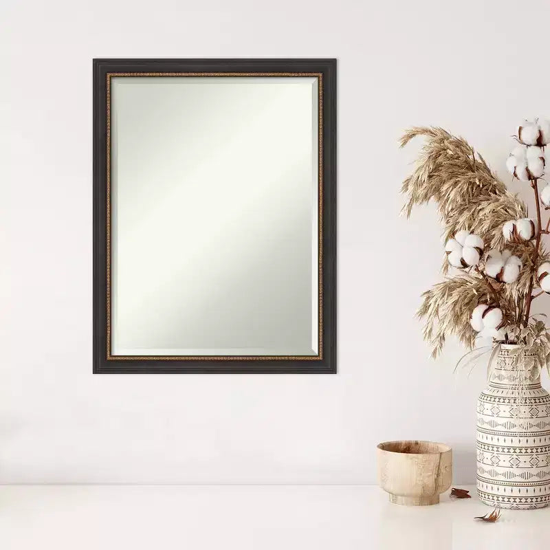 21" x 27" Beveled Black Wood Wall Mirror, Modern Rectangular