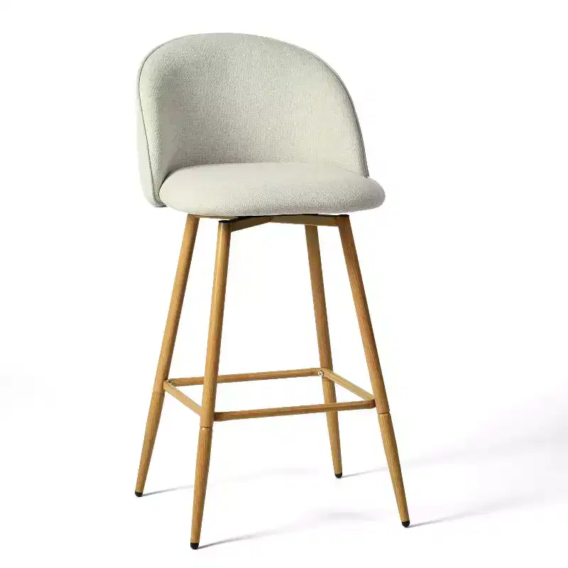 Homy Casa Upholstered Bar Stools with Wood Legs and Curved Back, Set of 2