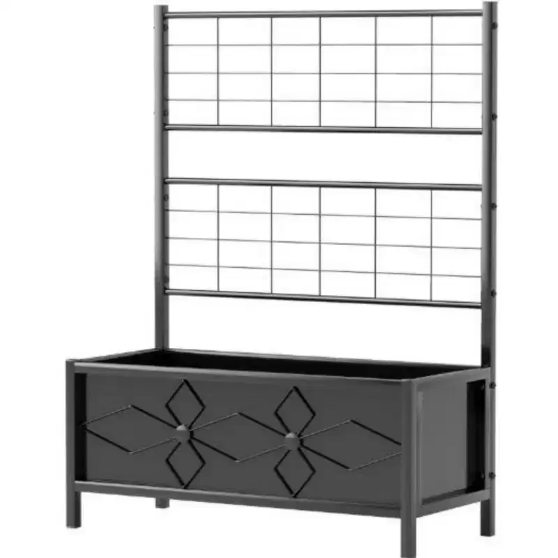 NAYSAYE Raised Garden Bed with Trellis Galvanized Metal Planter Box for Climbing Vines Vegetables Flowers in Patio Garden, Black, 35.4*15.7*47.2
