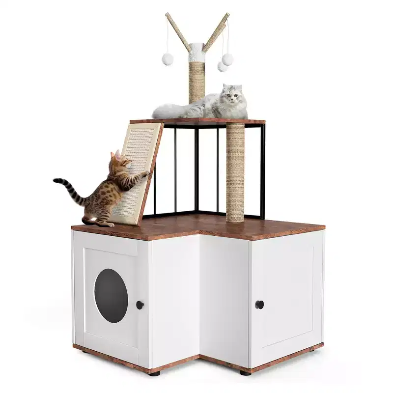 COZONY 48.8-Inch Cat Tree with Litter Box Enclosure, L-Shaped Corner Cat Tower Scratching Post & Toys Furniture for Indoor Cats