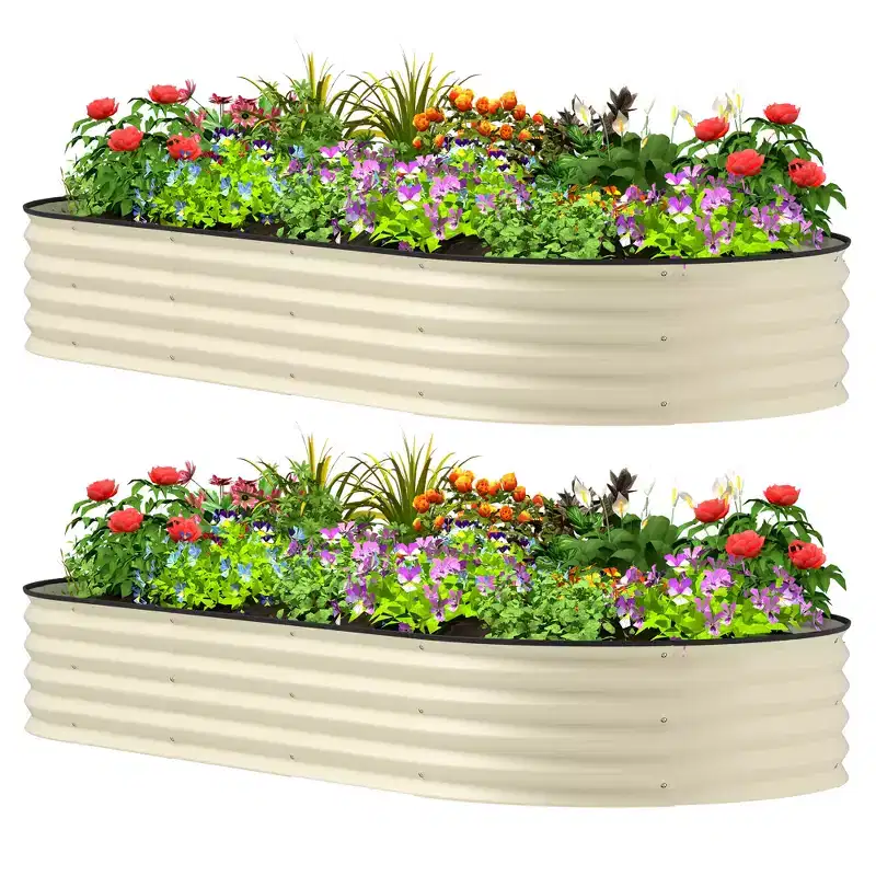 7' x 3' x 1' Raised Garden Bed Set, 2PCS Raised Beds for Gardening with Metal Plant Stakes