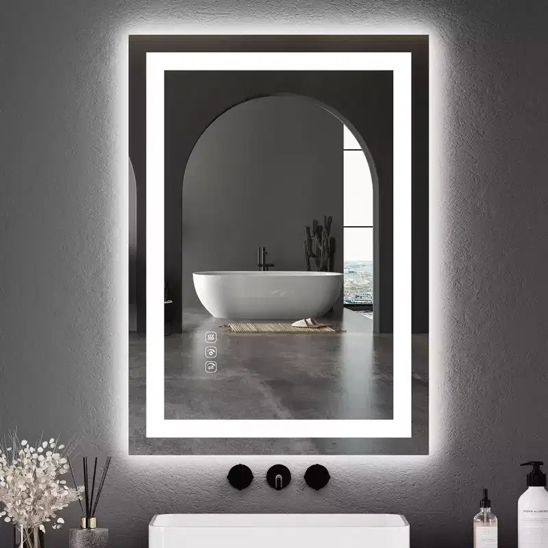 LED Bathroom Mirror with Lights - Large Frameless Vanity Mirror, Dimmable Front & Backlit, Anti-Fog, Memory, 3 Color Modes, Shatter-Proof