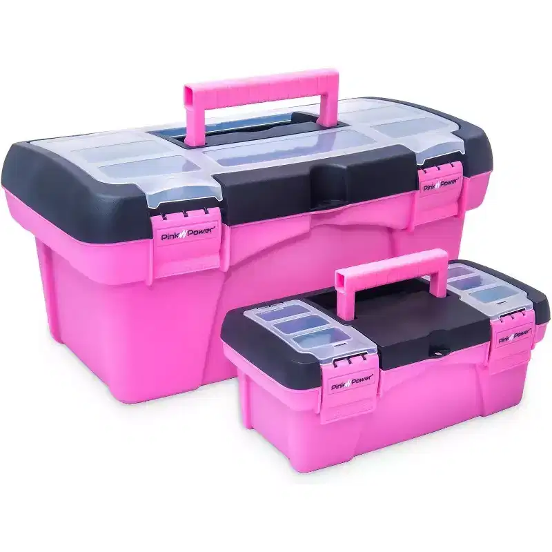 Pink Power Pink Tool Box for Women - Sewing, Art & Craft Organizer Box Small & Large Plastic Tool Box with Handle - Portable Mini Tool Boxes (2 Pack)
