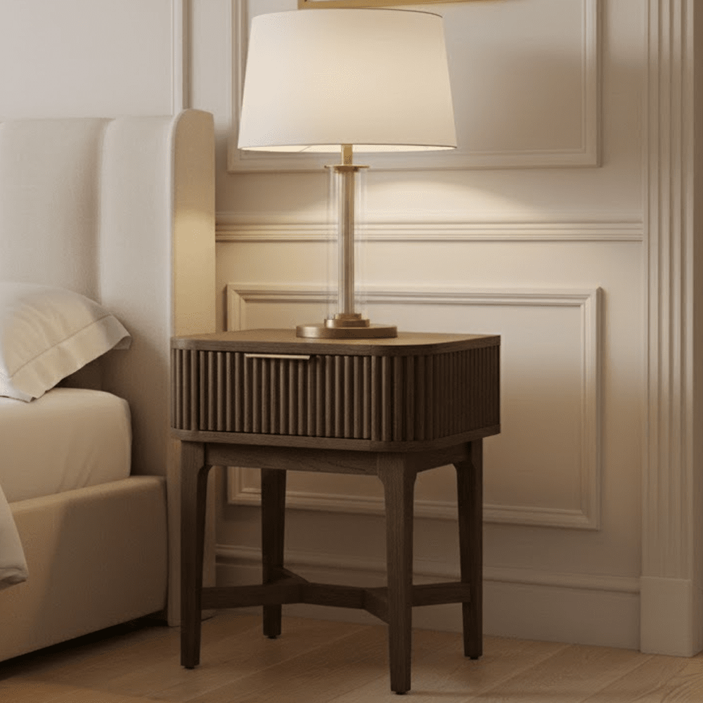 Dark Brown Ribbed Oak 1 Drawer Bedside Table