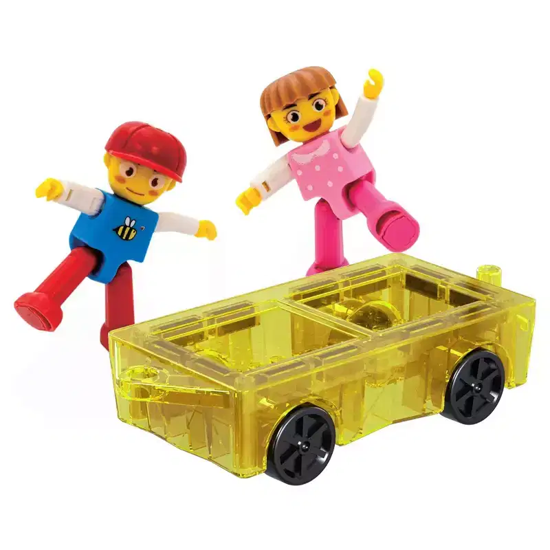 PICASSO-TILES Magnetic Tiles Expansion Car Truck and Figures Playset for Kids - 3PCS Construction STEM Building Blocks Educational Toy