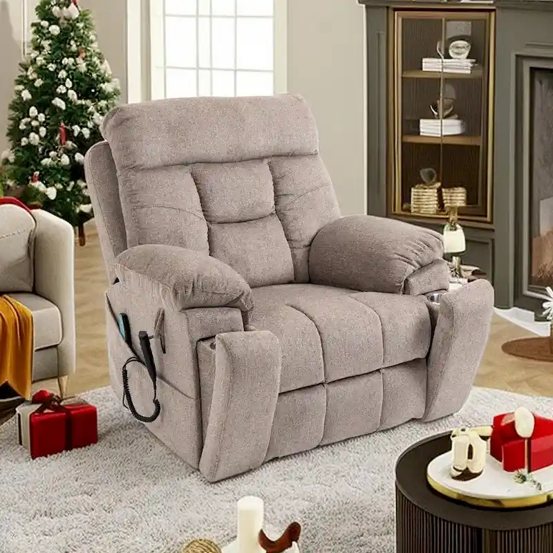 Brown/Coffee Power Lift Recliner Chair with Massage & Heat, Dual Motor, Single Seat, 400 lbs