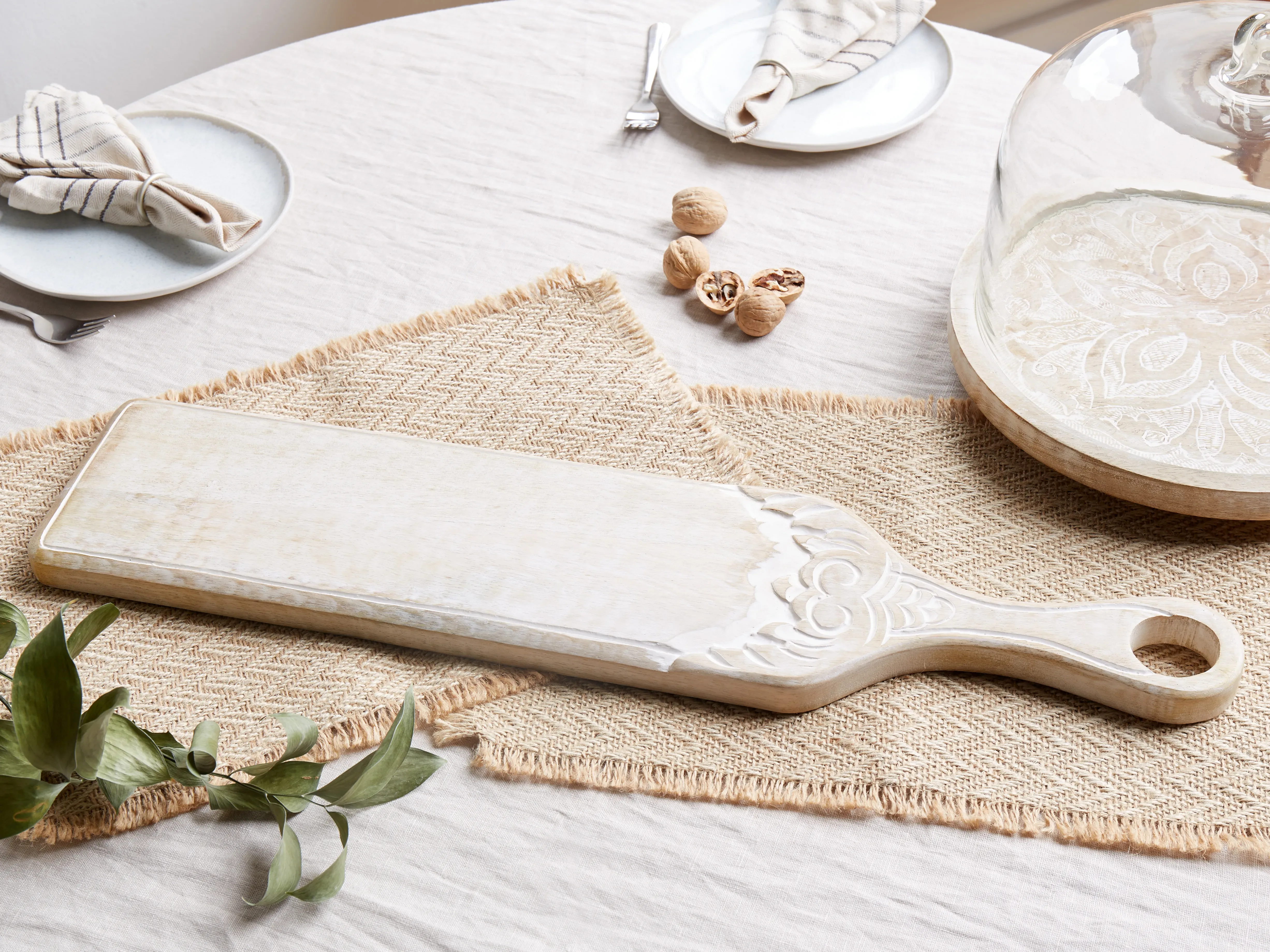 Vassoio da portata in Legno di Mango Marrone chiaro 62x14 cm &ndash; Fatto a Mano, Stile Naturale