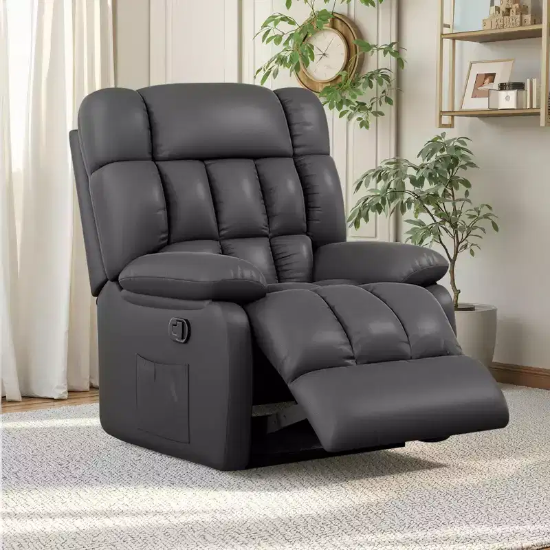 MAYEERTY Ergonomic Recliner Chair 110-160x Adjustable Recline Footrest Side Pocket for Living Room Black