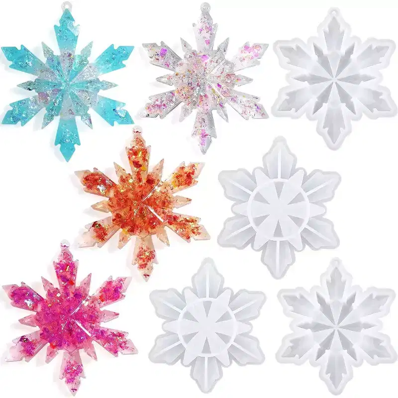 JDICTION Christmas Resin Molds Silicone - 4 Pcs Big Snowflake Resin Mold, Christmas Ornament Resin Molds for Xmas Winter Decoration