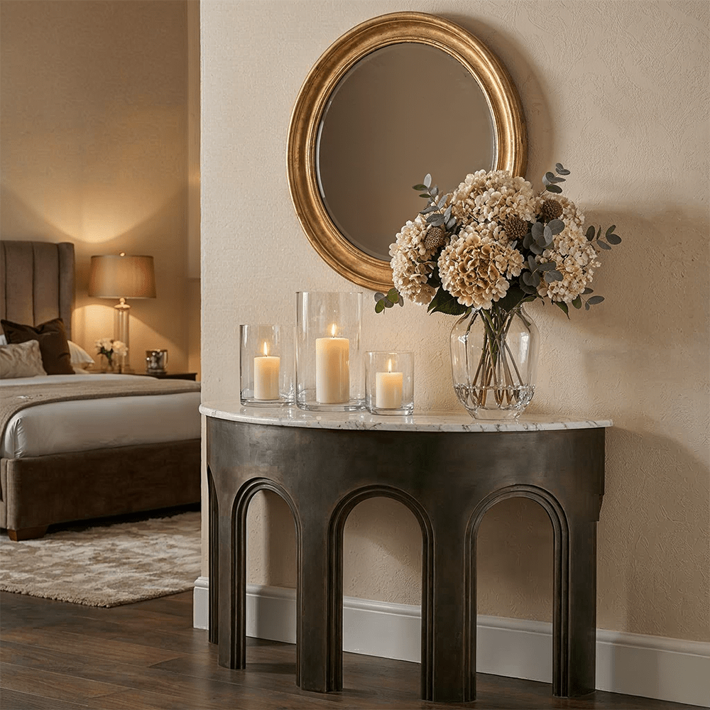 Antique Brass & Marble Arched Console Table
