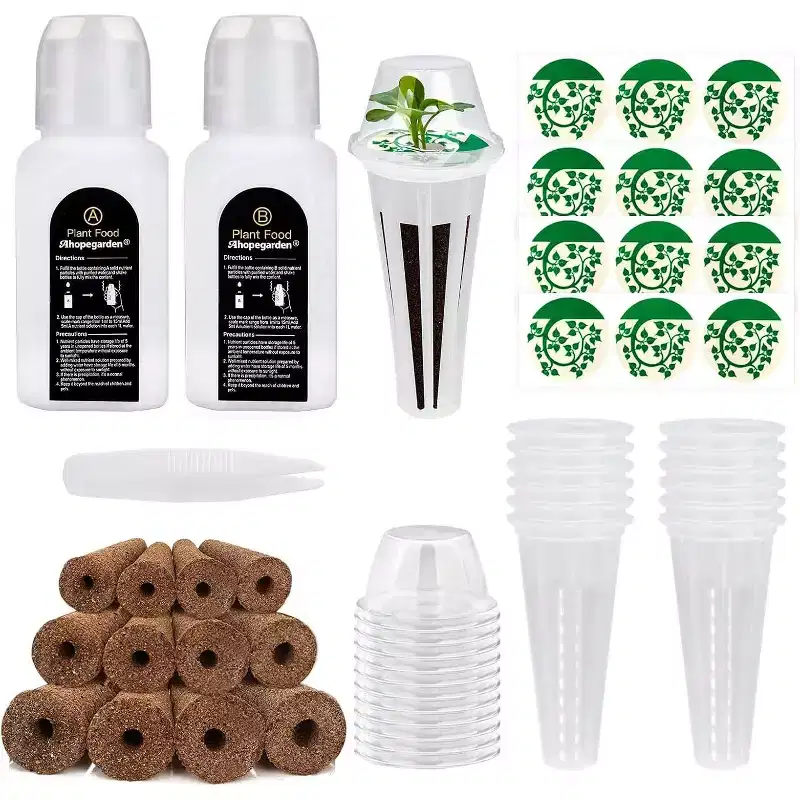 51pc Seed Pod Kit for Hydroponics - Grow System with 12 Sponges, 12 Baskets, 12 Covers, 12 Labels, 1 A&B Food, 1 Tweezers - Compatible with All Brands