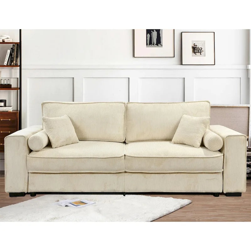 Pull-Out Sofa Bed with Storage &ndash; Light Green / Beige, Modern Style, Sinuous Spring, Seats 2
