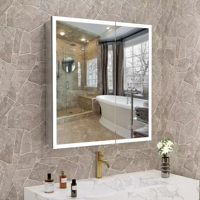30" Modern Metal Medicine Cabinet with Mirror, LED Lights and 3 Color Temperatures