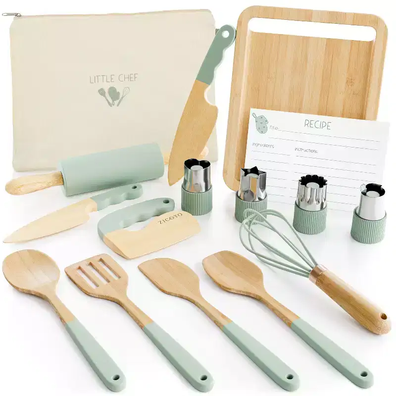 Wooden Cooking & Baking Set for Kids  Safe, Real Kitchen Tools  Durable Utensils, Perfect Gift for Creating Lasting Family Memories
