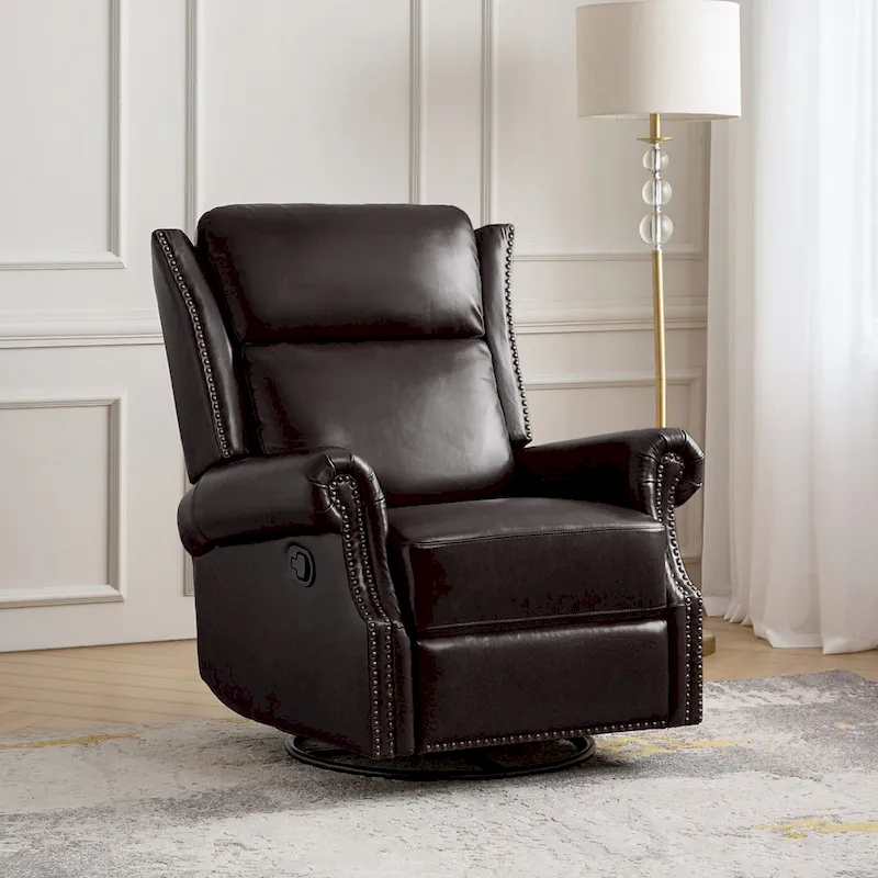 Viviana Traditional Genuine Leather Manual Swivel Glider Recliner Set of 2 by