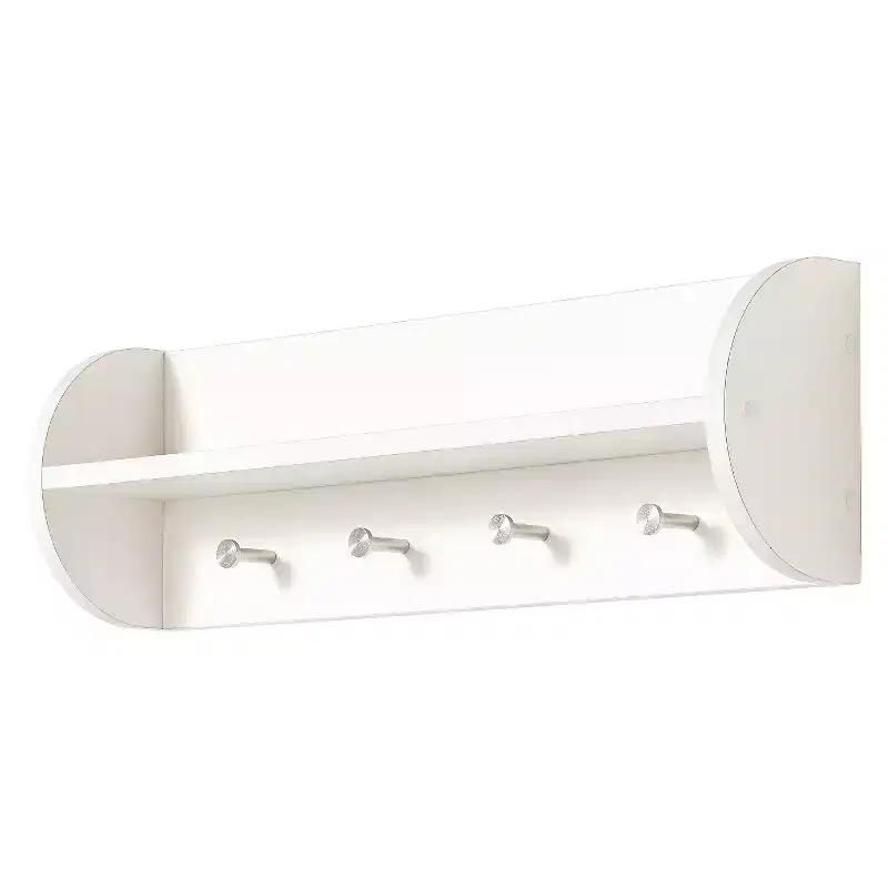 Danya B Utility Shelf with Four Large Stainless Steel Hooks White: Towel Rack, Entryway Organizer, No Assembly Required