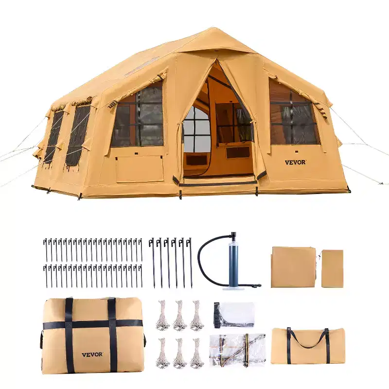 VEVOR Inflatable Tents for Camping, 8-12 Person Easy Setup Blow up Tent with Hand Pump, 4 Season Luxury Glamping Tent, Yellow