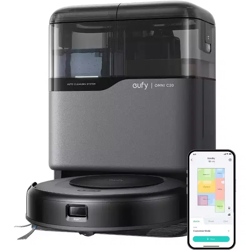 eufy Omni C20 Robot Vacuum and Mop Combo, All-in-One Station, Auto Mop Washing and Auto Drying for Hands-Free Cleaning, Self Emptying