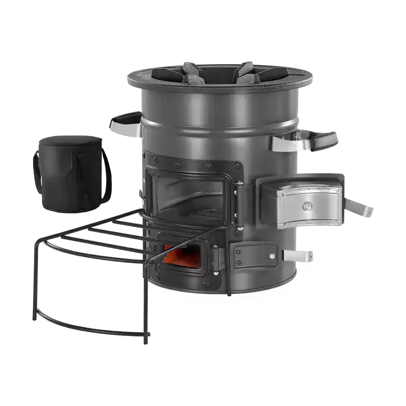 VEVOR Camping Rocket Stove, Wood Burning Portable Rocket Stove with Carrying Bag for Backpacking, SPCC Steel, Double Door, Burn Twigs, Gray