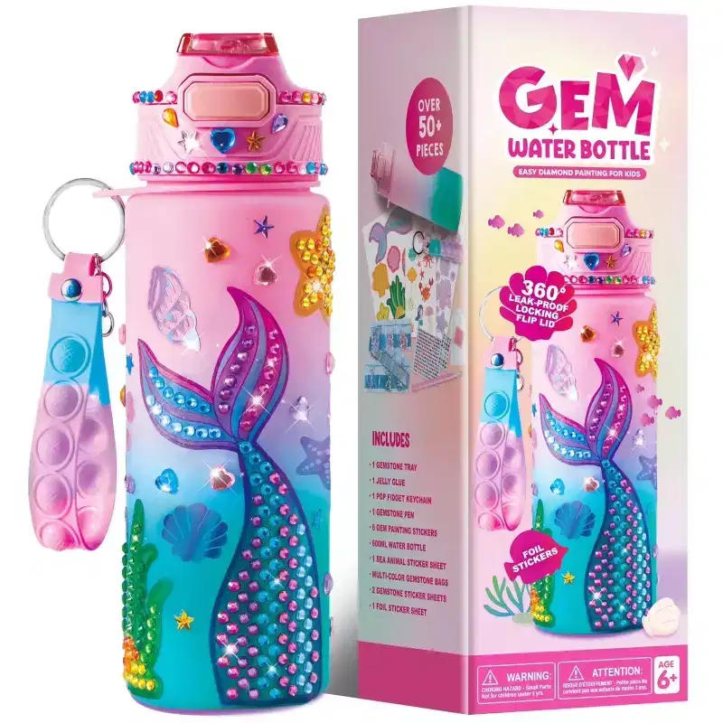 Joyfy Mermaid DIY Water Bottle Kits for Kids, Gem Diamond Painting Crafts, Arts and Crafts, Creative Birthday Christmas Gift for Girls Age 6+