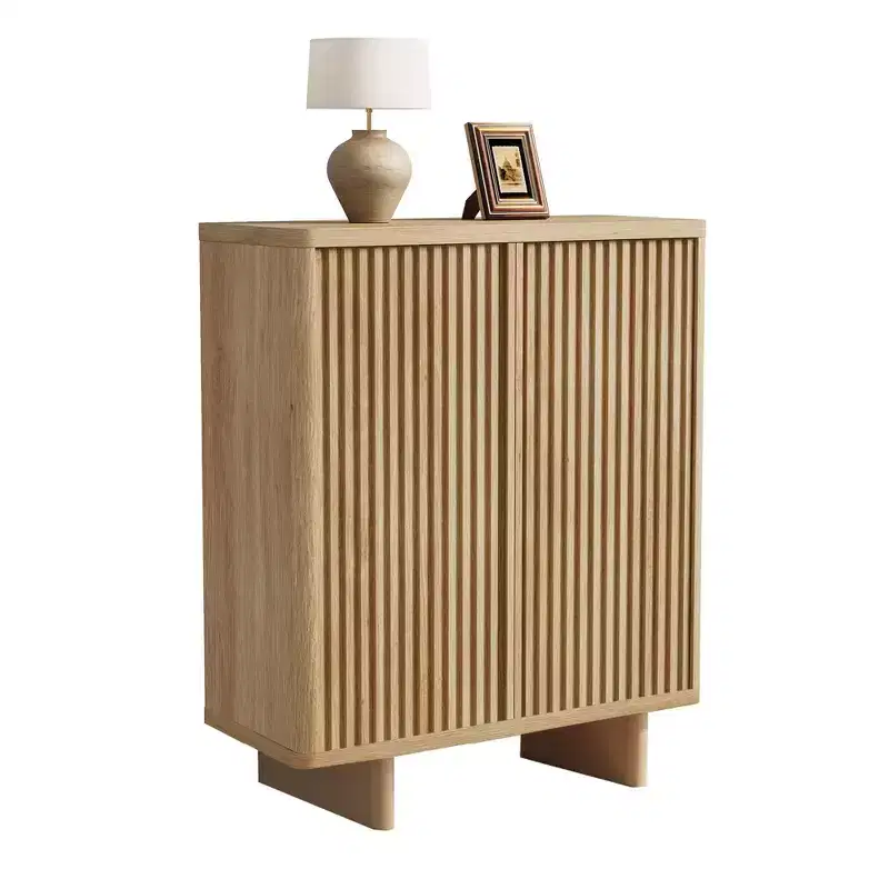 Shoe Cabinet, Entryway Bench  TROPOW 41.5Inch Rustic Cabinet with Fluted Door 5-Tier 4 Adjustable Shelves