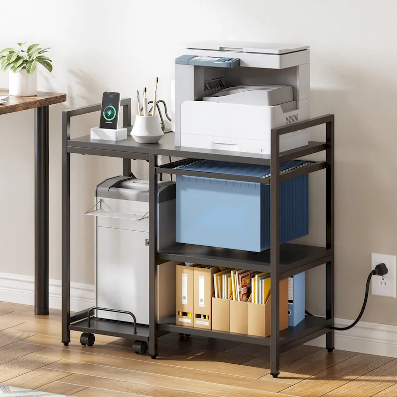 3-Shelf Printer Stand with Storage, Rolling Printer Table Machine Cart Organizer with Wheels