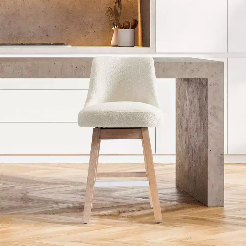26" Upholstered Swivel Counter Height Bar Stool, Cream