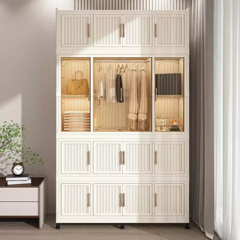 Clihome Portable Wardrobe Closet Storage Cabinet,Clothes Dresser,17 Magnetic Doors-17 Cubes & 1 Hanging Rod
