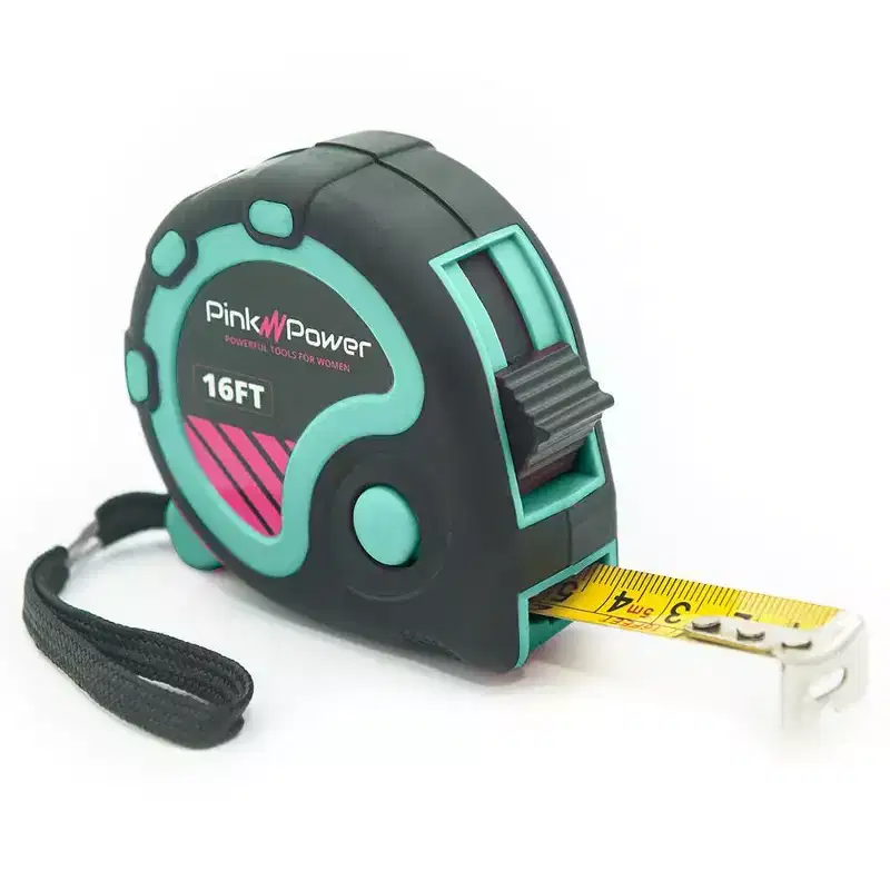 Pink Power 16 Ft Tape Measure with Fractions  Blue Heavy-Duty Small Measuring Tape Retractable with Easy-Read Markings, Self Centering Return