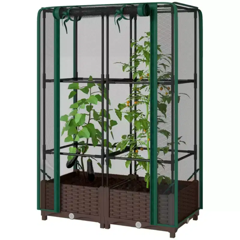 NAYSAYE Crop Cage Raised Garden Bed with Plant Cage and Watering Support for Plants Flowers Vegetables and Vines, 31.5*15.7*46.5