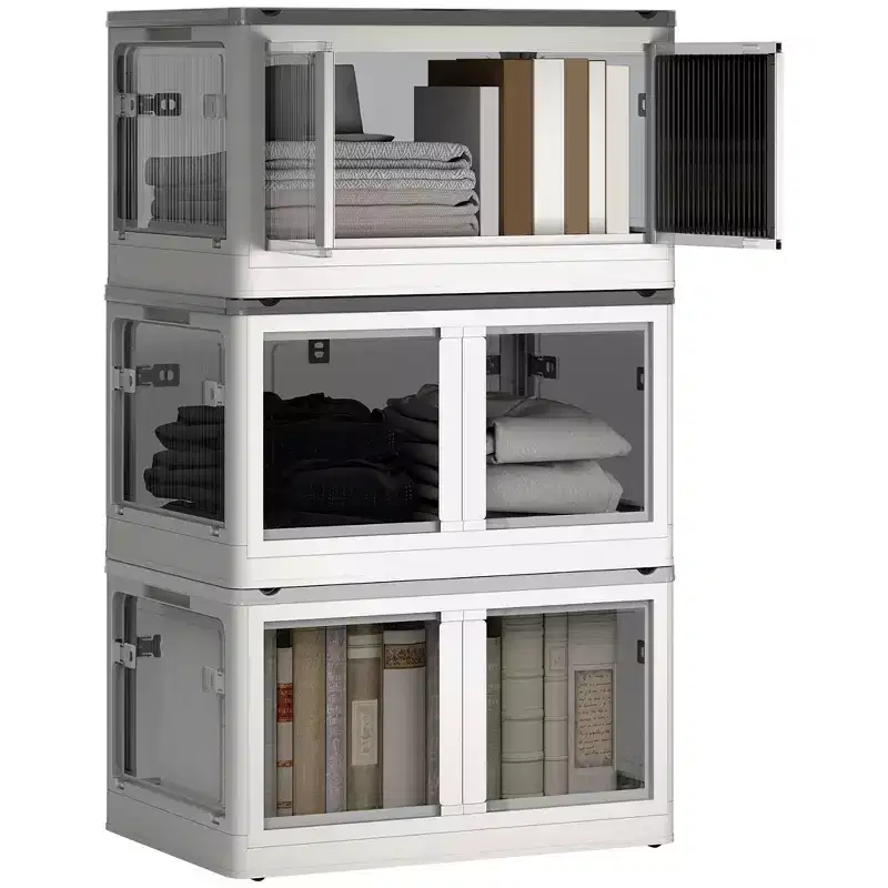 HOMCOM 3 Packs Collapsible Storage Bins with Lids and Wheels, Stackable Folding Storage Box for Bedroom, Living Room, Office, 18 Gal