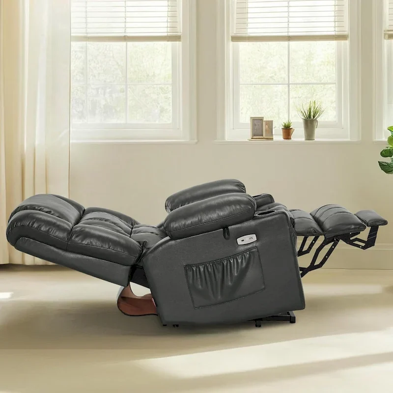 Dual Motor Power Lift Recliner Chair with Massage & Heat, Faux Leather, 1-Person �� Black / Grey / Cream White / Dark Brown