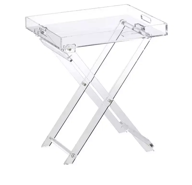 Designstyles Acrylic Foldable Tray Side Table with Handles, Luxurious Home Decor Accent, Perfect for Convenient and Portable Tabletop Space
