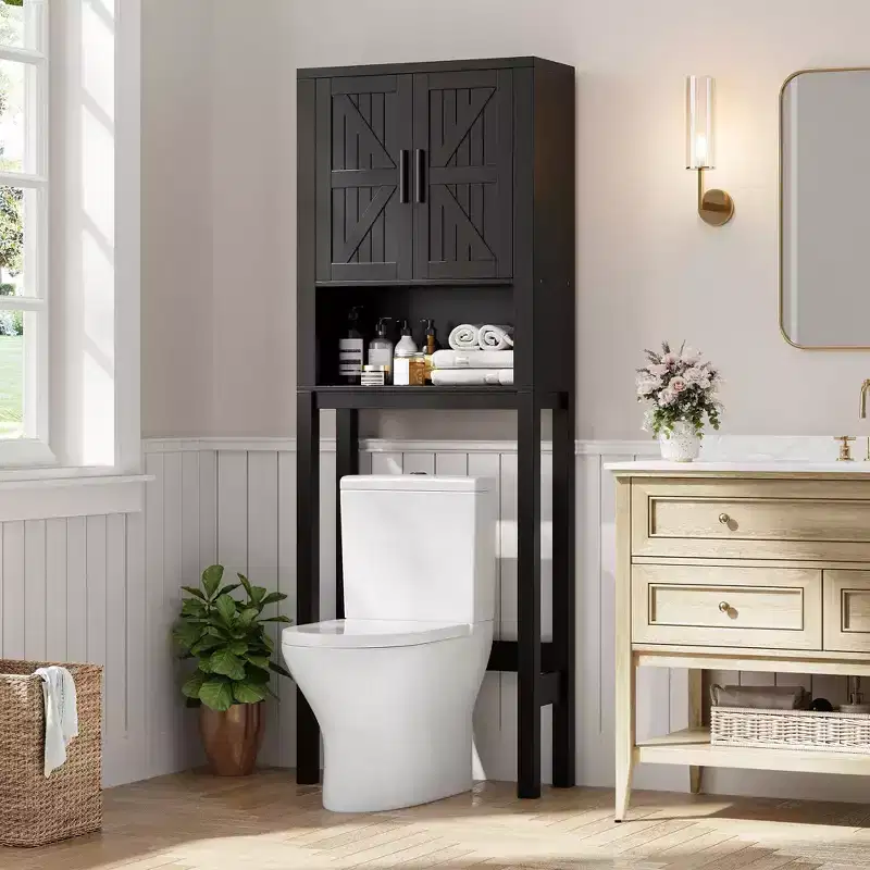 Modern Bathroom Organizer Over Toilet with Adjustable Shelves and Anti-Tip Device,Free Standing Toilet Rack