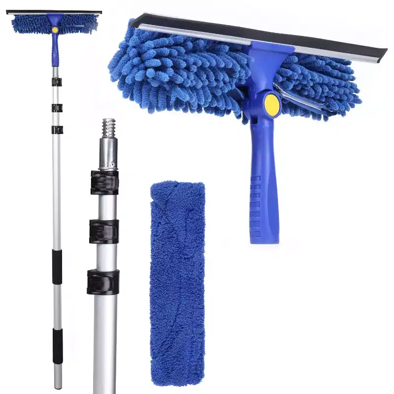 Bison Life 2-in-1 Window Squeegee with 4-12 ft Telescopic Extension Handle, Window Washing Kit for Home & Commercial Glass Doors, 2 Sleeves Included