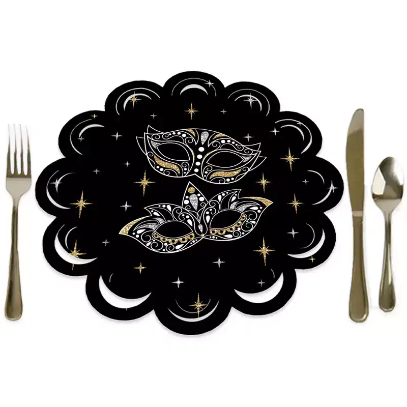 Big Dot of Happiness Masquerade - Mask Party Round Table Decorations - Paper Chargers - Place Setting For 12