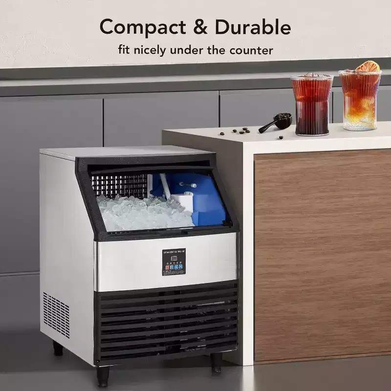 Acekool Commercial Ice Maker - 440Lbs/24H, 88Lbs Storage, Self-Cleaning Stainless Steel Undercounter Ice Machine