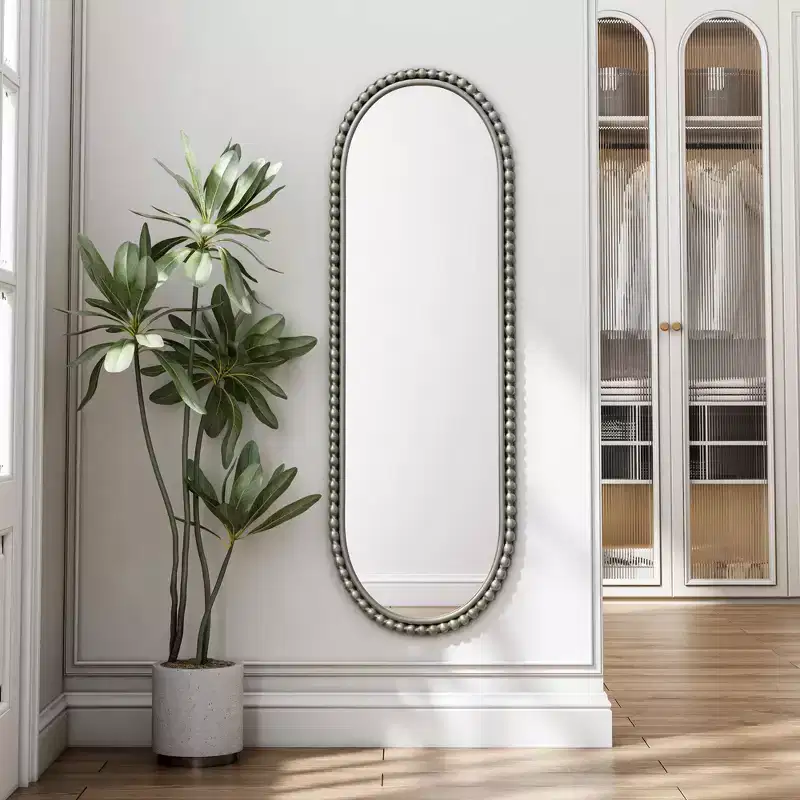 MAYEERTY Iron Oval Retro Mirror Wall Haning for Living Room Entrance Bedroom Silver