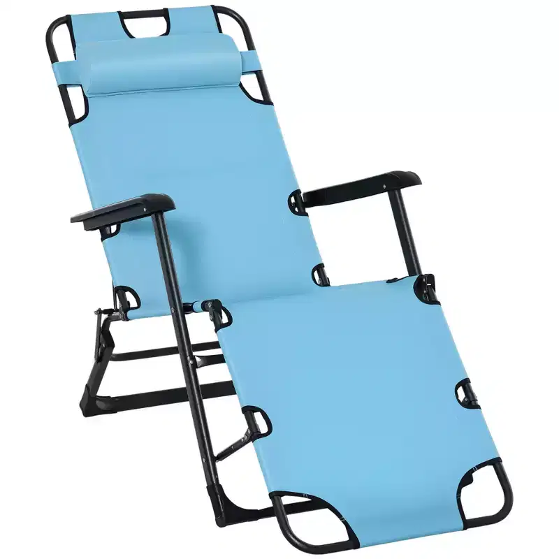 Outsunny 2-in-1 Folding Patio Lounge Chair w/ Pillow, Outdoor Portable Sun Lounger Reclining to 120/180, Oxford Fabric
